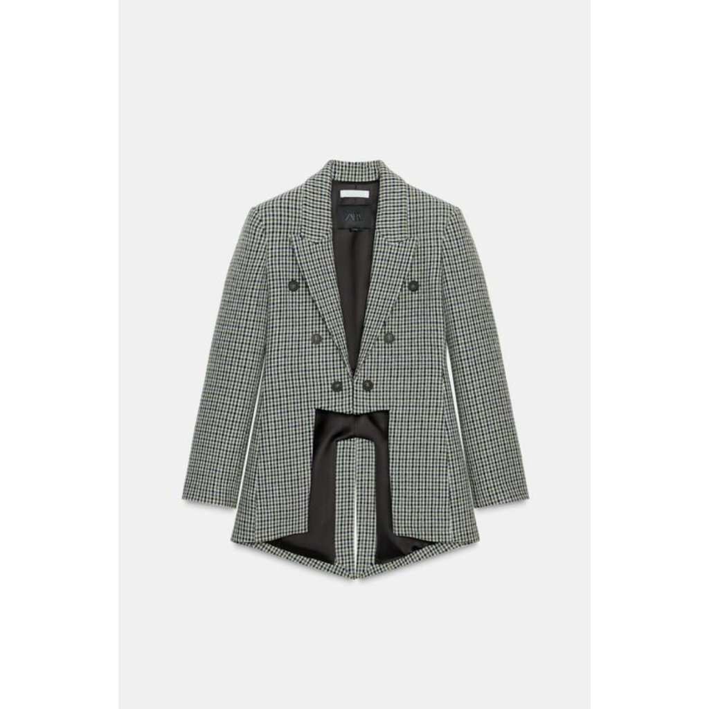 Zara Asymmetric Check Blazer With Wool Zw Collection Limited Edition
